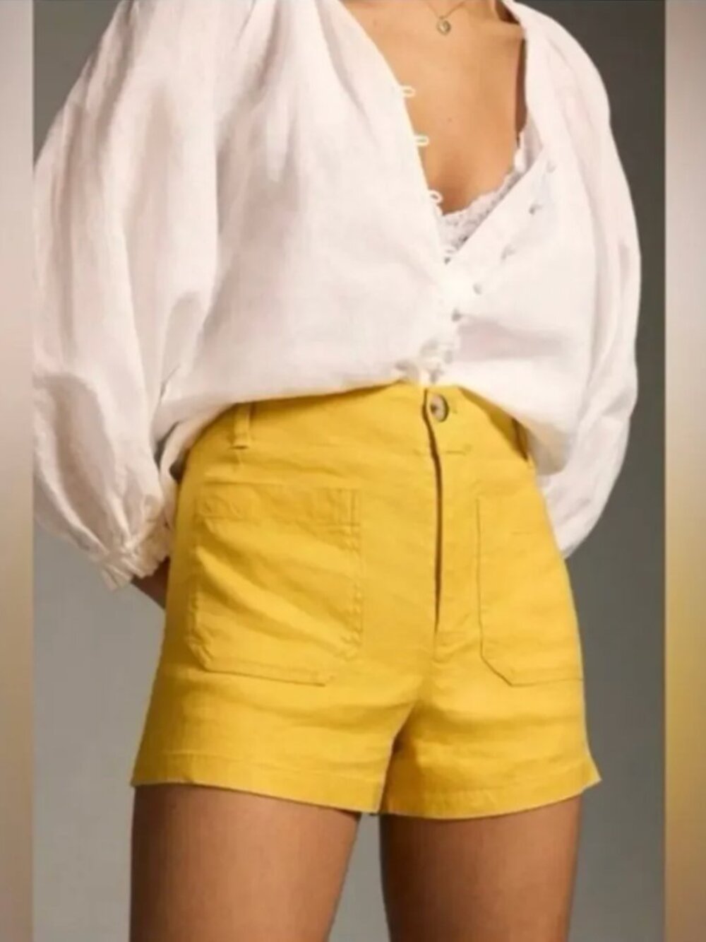 Maeve by Anthropologie "The Colette" Shorts Linen Blend Yellow Size 30
